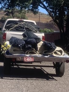 Yurt loaded on pick and trailer